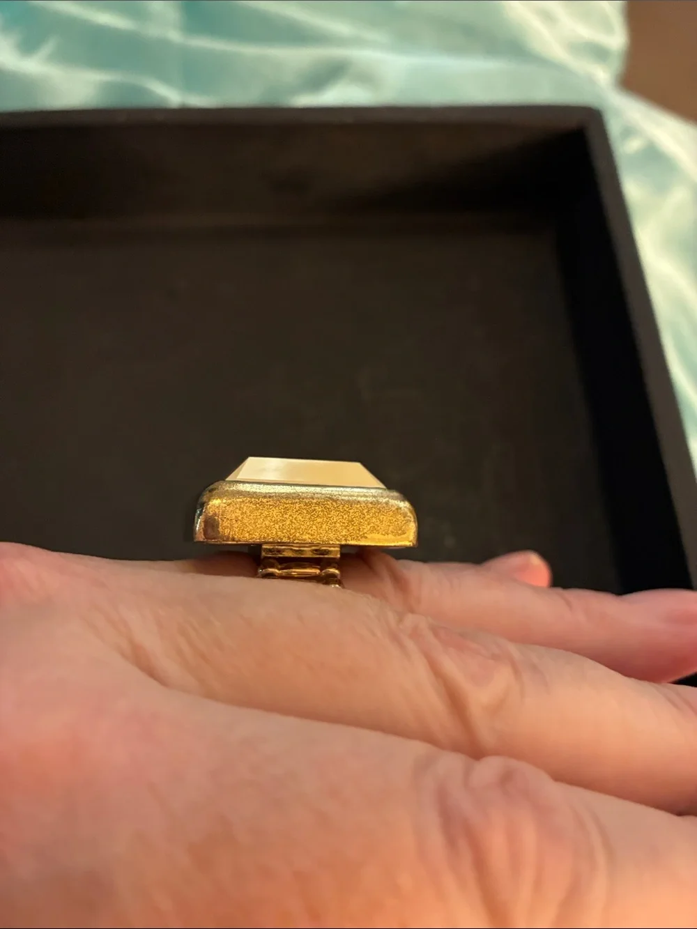 Statement Square Gold Ring with Cream Faceted Stone